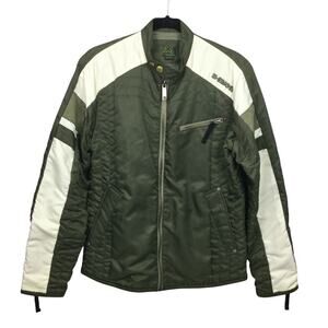 Energie By Sixty Y2K Quilted Mock Neck Full Zip Green Cream Biker Jacket Men's M